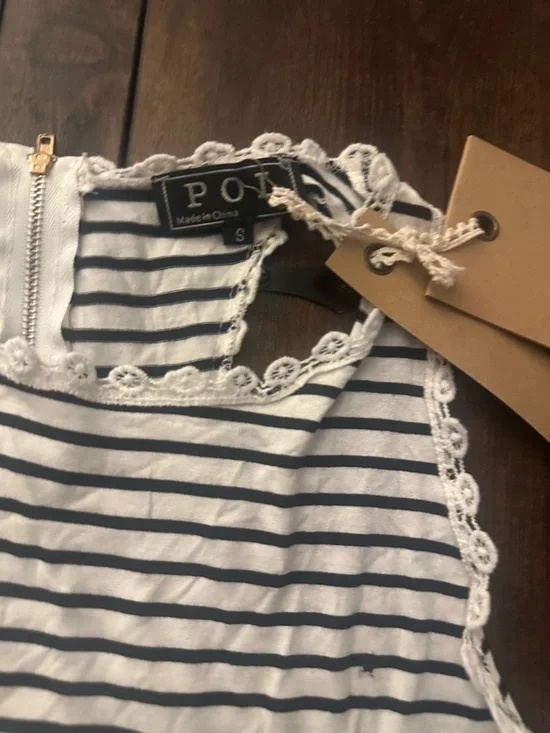 POL Striped White and Black Lace-Trim Sundress for Kids - Picture 2 of 3